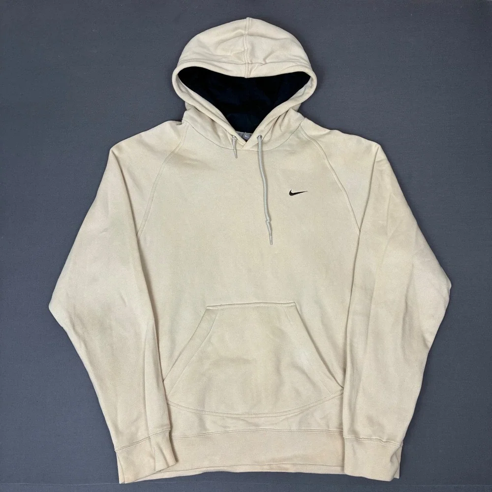 Y2K Nike Pullover Hoodie Men's Size Medium Swoosh Logo Tan Beige